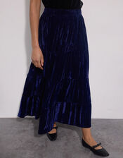 East Heather Crinkle Velvet Maxi Skirt, Blue (NAVY), large