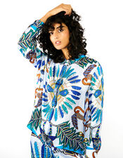 Wild Bonaventure Feather Print Shirt, Blue (BLUE), large