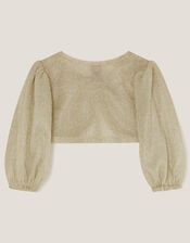 Baby Glitter Puff Sleeve Cardigan, Gold (GOLD), large