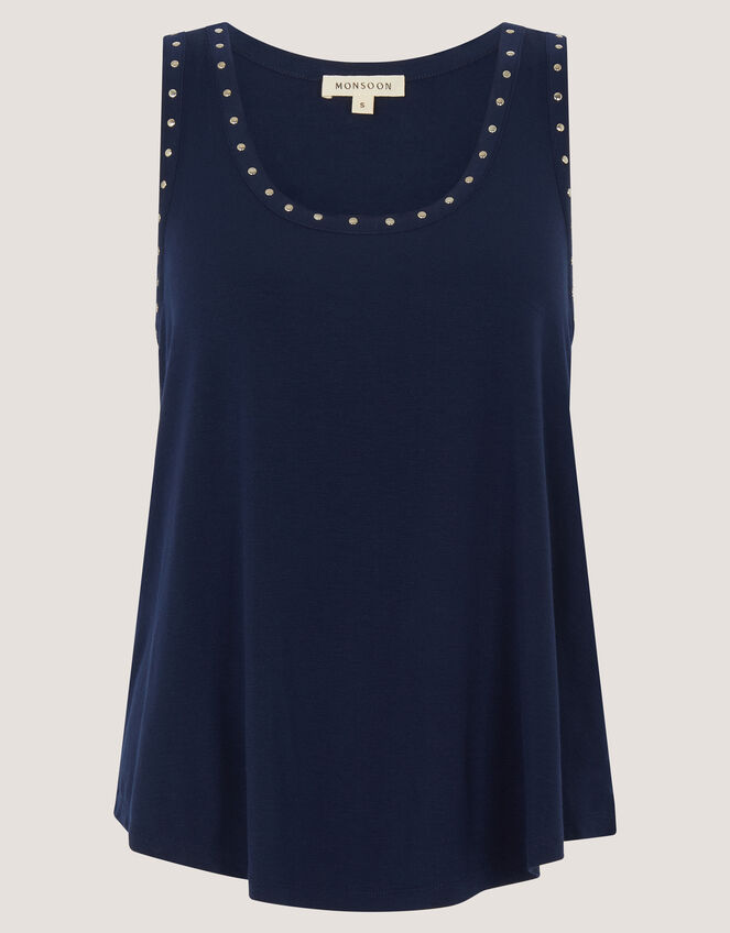 Sabia Stud Jersey Cami Top, Blue (NAVY), large