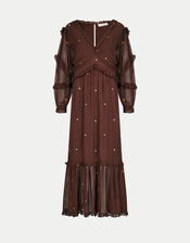 East Foil Polka Dot Ruffle Dress, Brown (BROWN), large