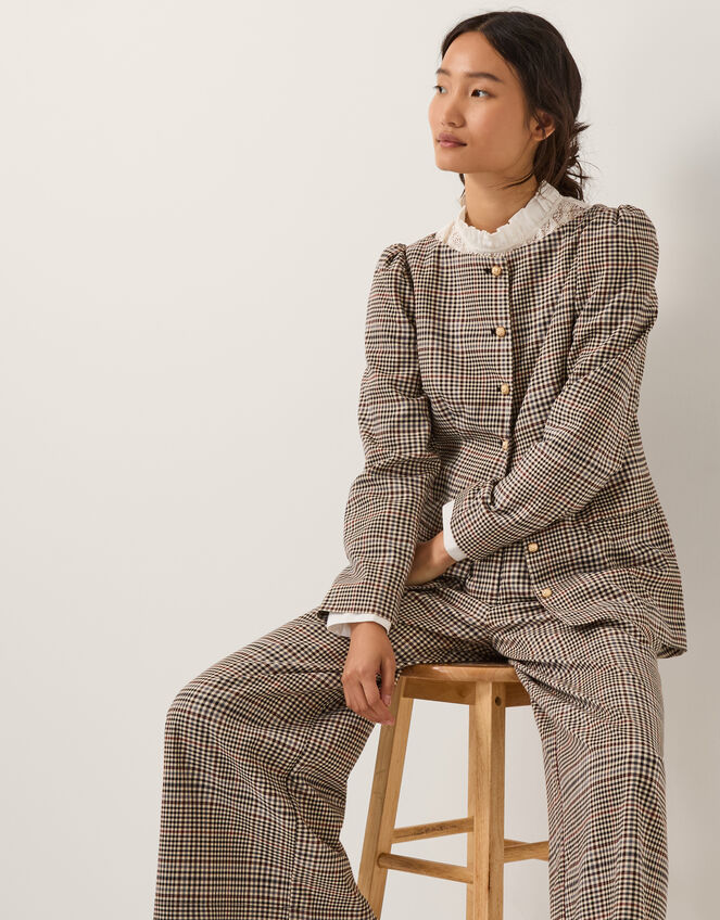 Carmen Check Wide Leg Trousers, Natural (NATURAL), large