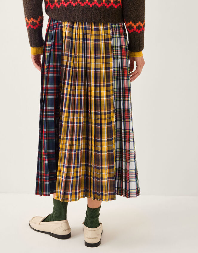 Monsoon x Sarah Corbett-Winder Tartan Pleated Midi Skirt, Yellow (YELLOW), large