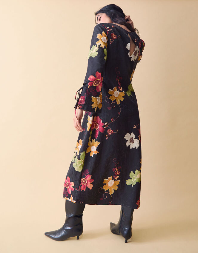 Clemence Camille Floral Print Jacquard Midi Dress, Black (BLACK), large