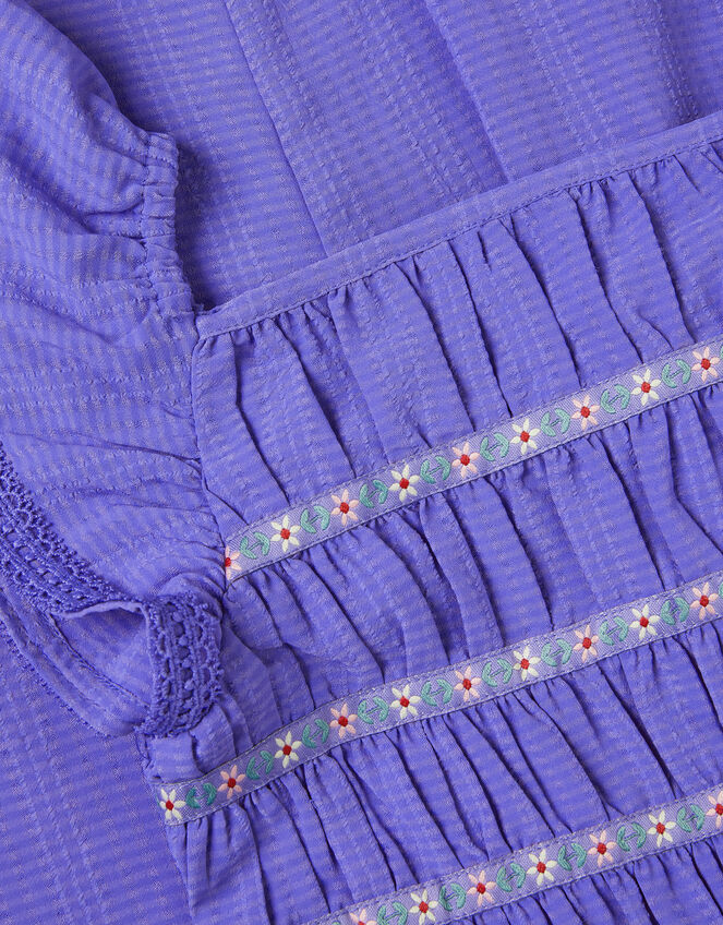 Floral Shirred Textured Jumpsuit, Blue (BLUE), large