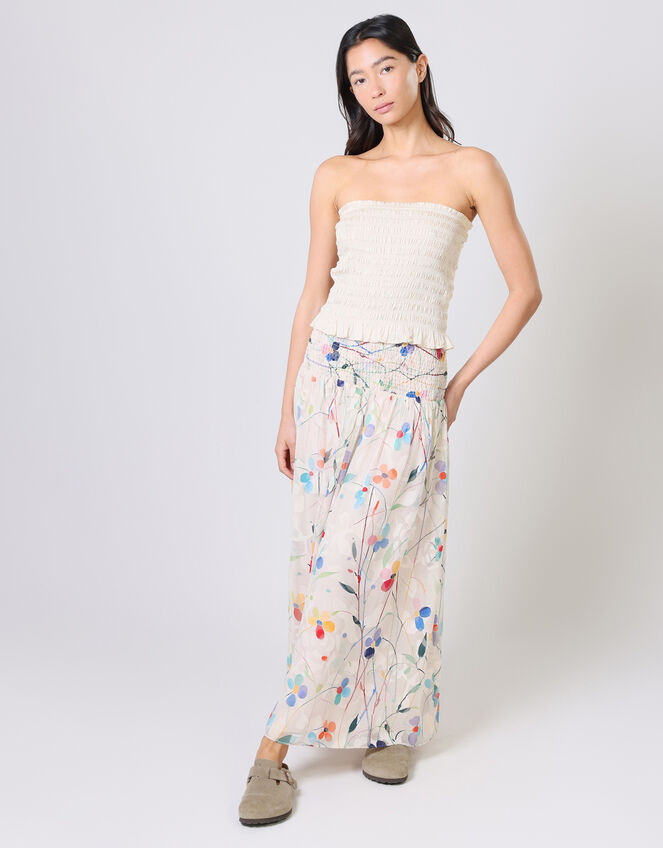 Traffic People Aurora Floral Print Maxi Skirt, Cream (CREAM), large