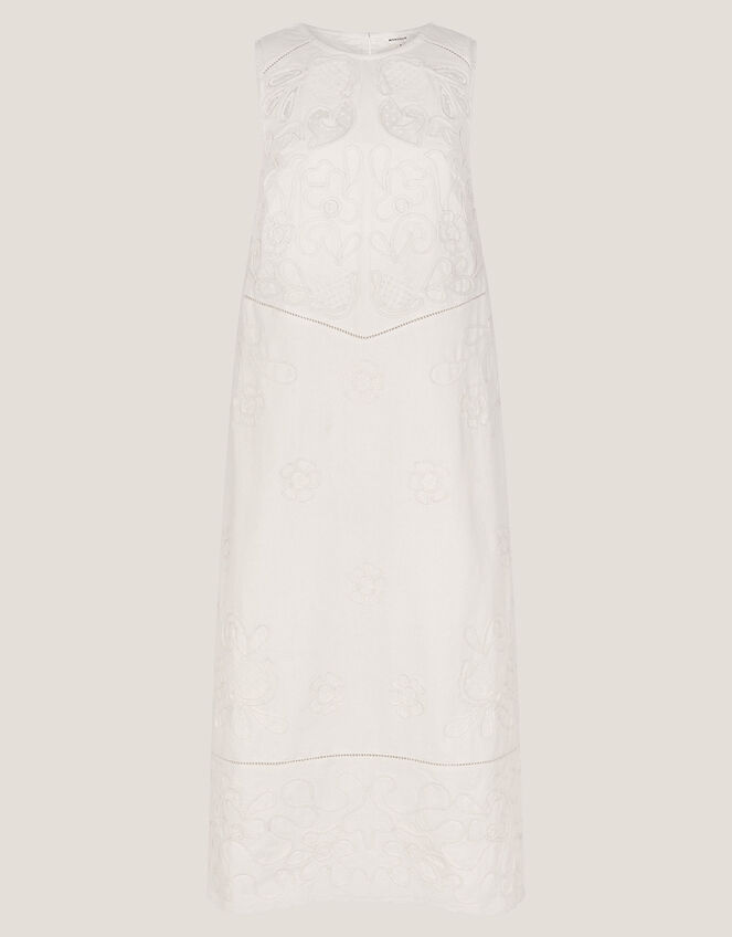 Carly Embroidered Midi Shift Dress, White (WHITE), large