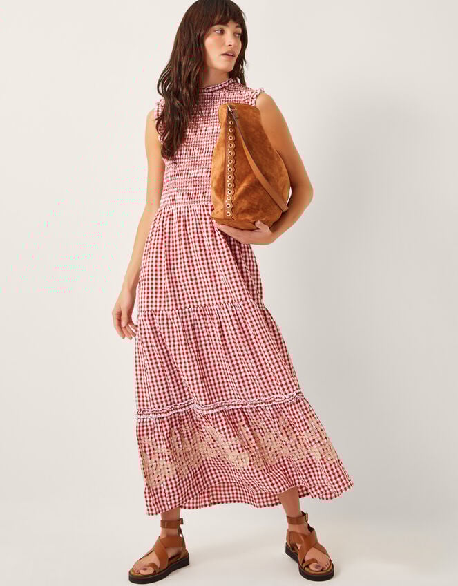 Greta Gingham Maxi Dress, Red (RED), large