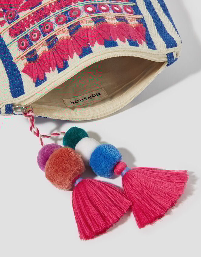 Dara Embroidered Stripe Make Up Bag, , large