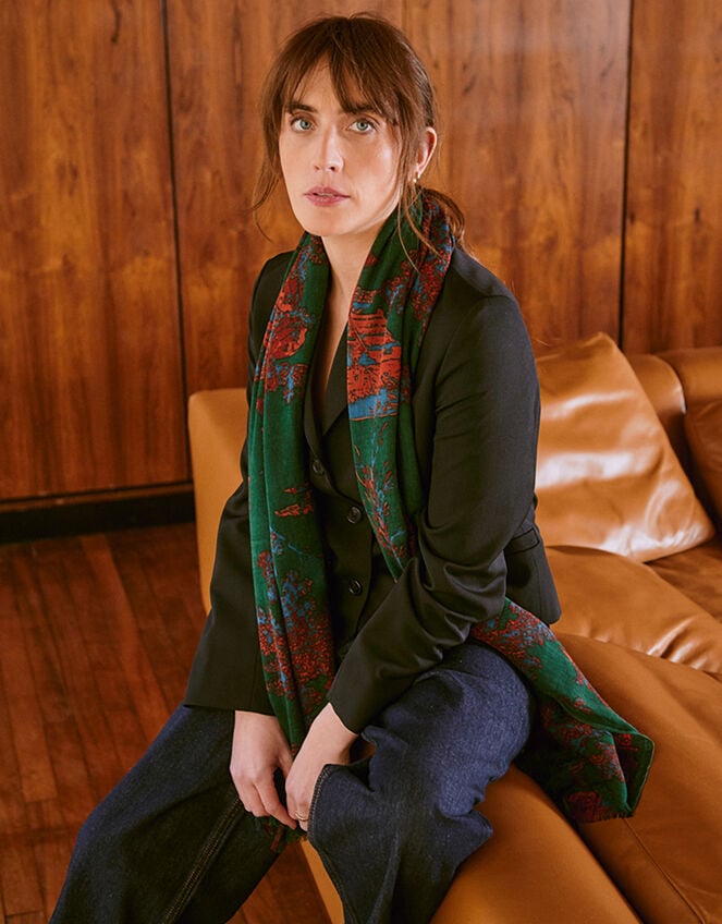 One Hundred Stars Pagoda Forest Wool Scarf, , large