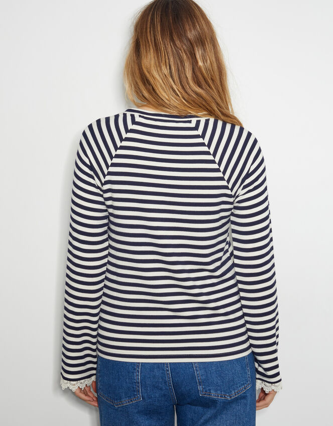 Sadie Stripe Long Sleeve Jersey Top, Blue (NAVY), large