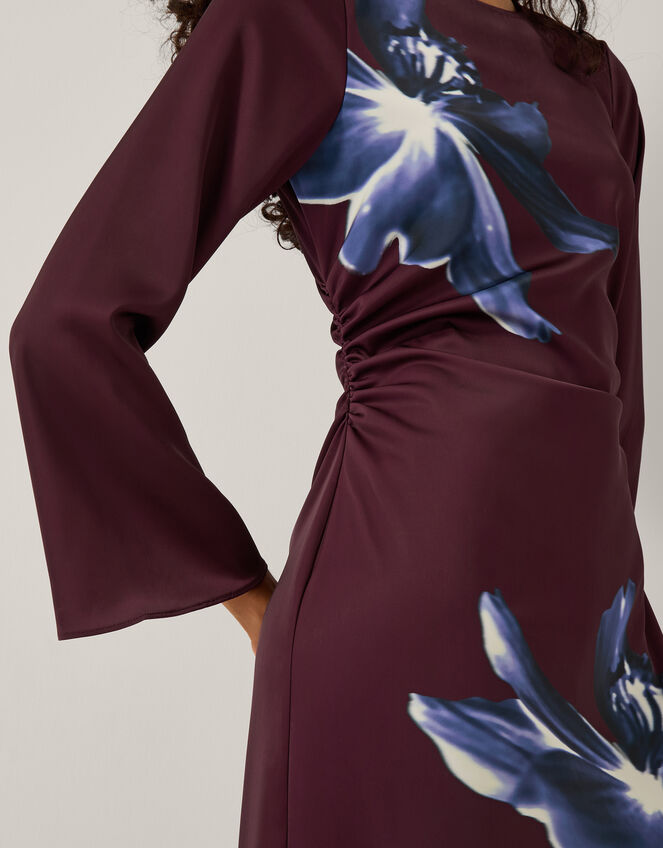 Polly Floral Print Midi Dress, Red (BURGUNDY), large