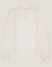 Flossy Embroidered Sleeve Top, Ivory (IVORY), large