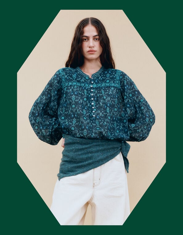 East Bridget Print Blouse, Blue (NAVY), large