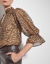 Liza Leopard Print Blouse, Brown (BROWN), large