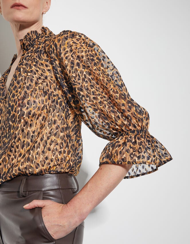 Liza Leopard Print Blouse, Brown (BROWN), large