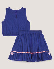 Coastal Embroidered Top & Skirt Set, Blue (BLUE), large