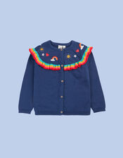 Frugi Romi Rainbow Ruffle Cardigan, Blue (NAVY), large