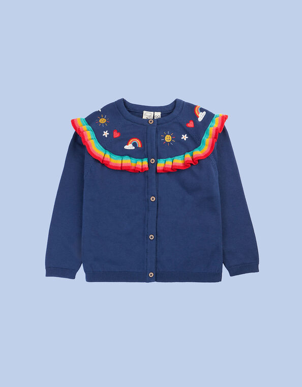 Frugi Romi Rainbow Ruffle Cardigan, Blue (NAVY), large