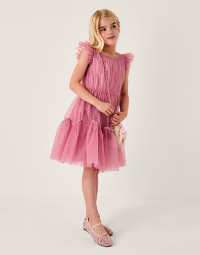 Charlize Flutter Sleeve Tulle Dress, Pink (DUSKY PINK), large