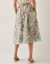 Agnes Floral Print Midi Skirt, Green (SAGE), large