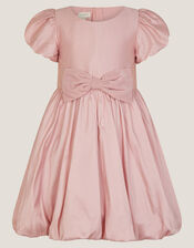 Puff Sleeve Velvet Bow Party Dress, Pink (DUSKY PINK), large