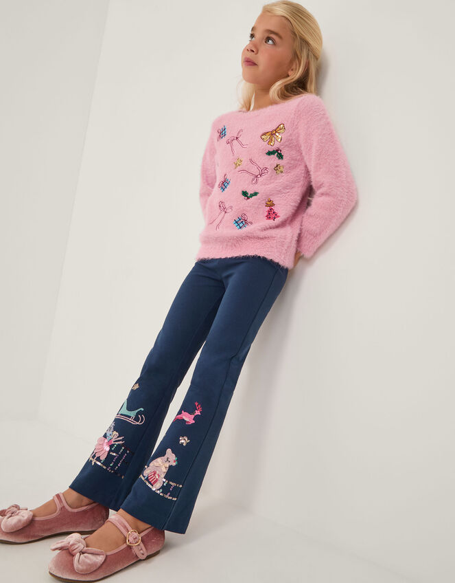 Christmas Scene Flare Leggings, Blue (NAVY), large