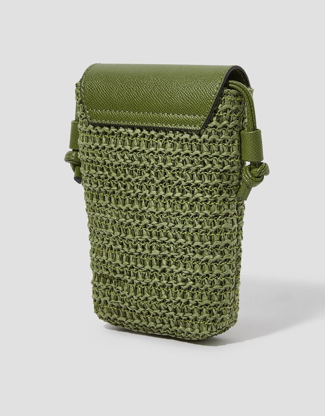 Rosie Raffia Phone Bag, Green (KHAKI), large