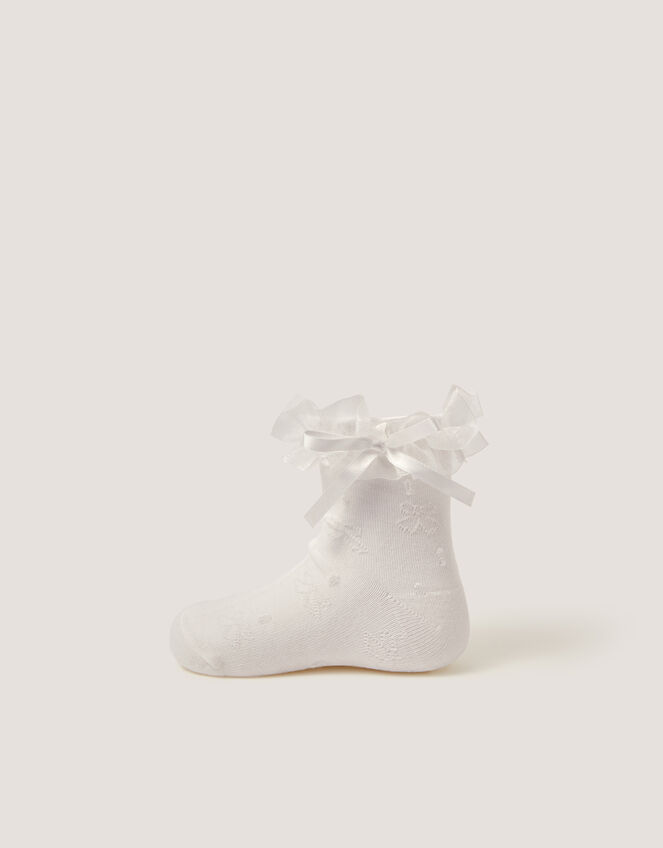 Bow Frilly Socks, White (WHITE), large