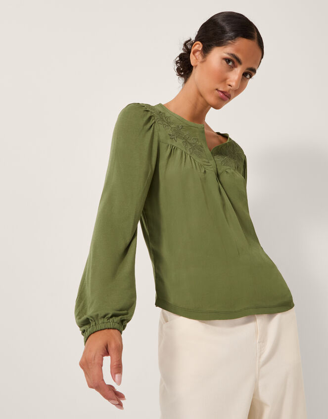 Fila Floral Embroidered Blouse, Green (GREEN), large