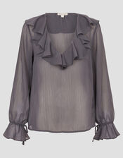 Emmy Sheer Sparkle Frill Blouse, Grey (CHARCOAL), large