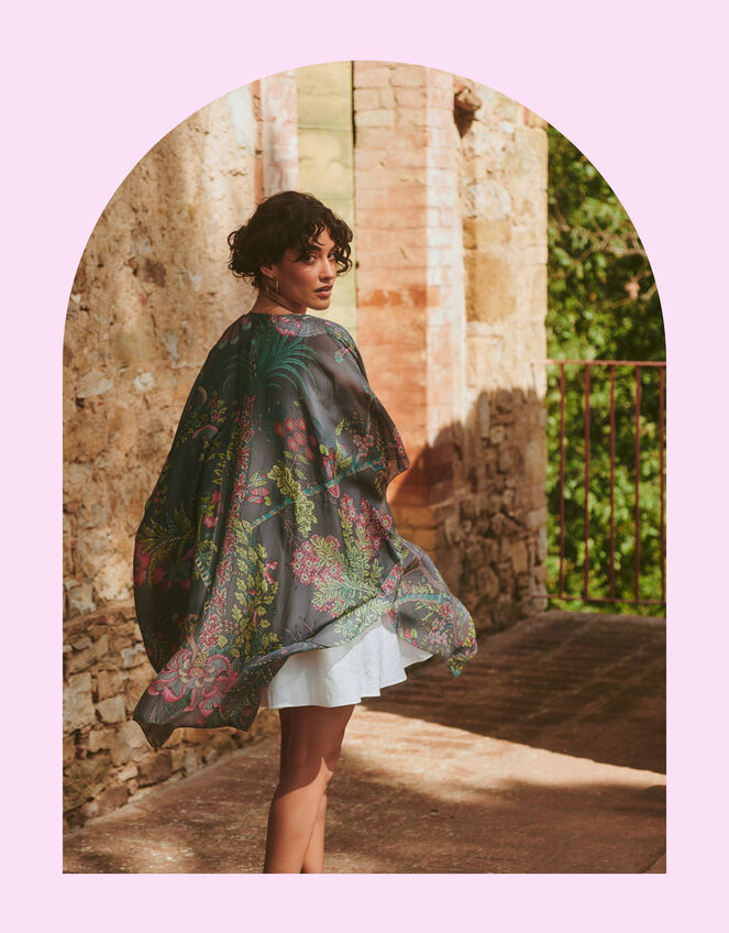 One Hundred Stars Boho Garden Print Kimono, , large