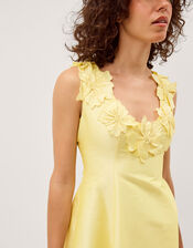 Phoebe Sleeveless Appliqu&eacute; Midi Dress, Yellow (YELLOW), large