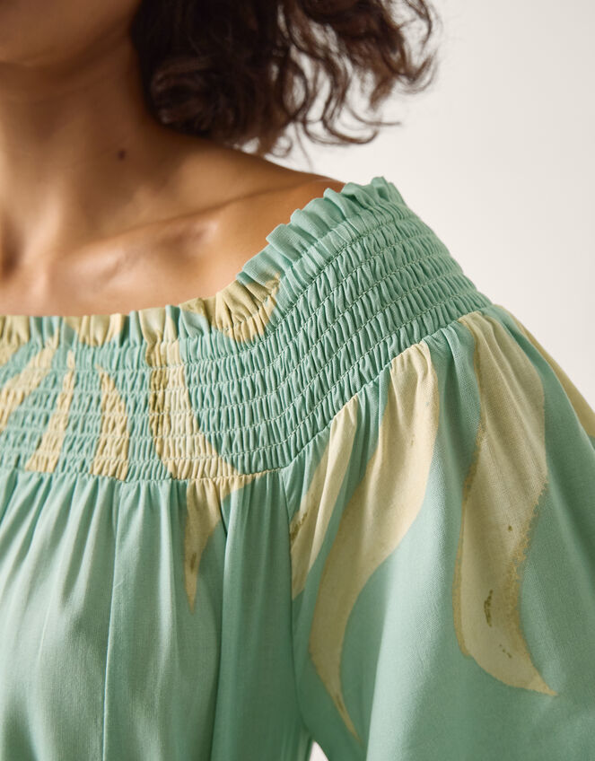 Tashie Sun Print Bardot Midi Dress, Blue (AQUA), large