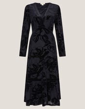 Dolly Floral Devor&eacute; Midi Dress, Blue (MIDNIGHT), large