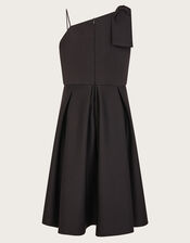 Nina Asymmetrical Bow Strap Prom Dress, Black (BLACK), large