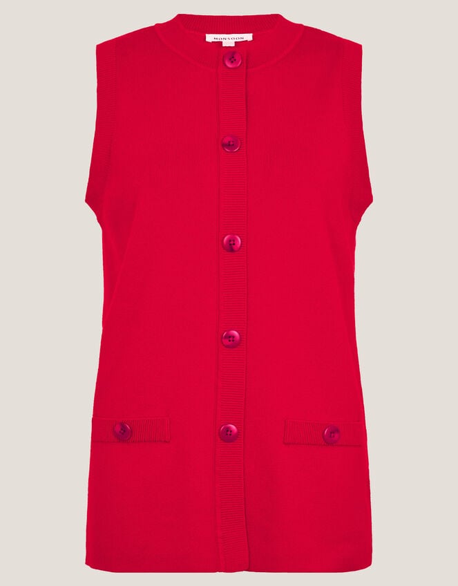 Shaw Button Knitted Vest, Red (RED), large