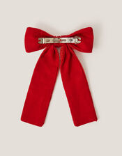 Beaded Bow Hair Clip, Red (RED), large