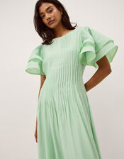 Pelia Flutter Sleeve Pleated Midi Dress, Green (MINT), large