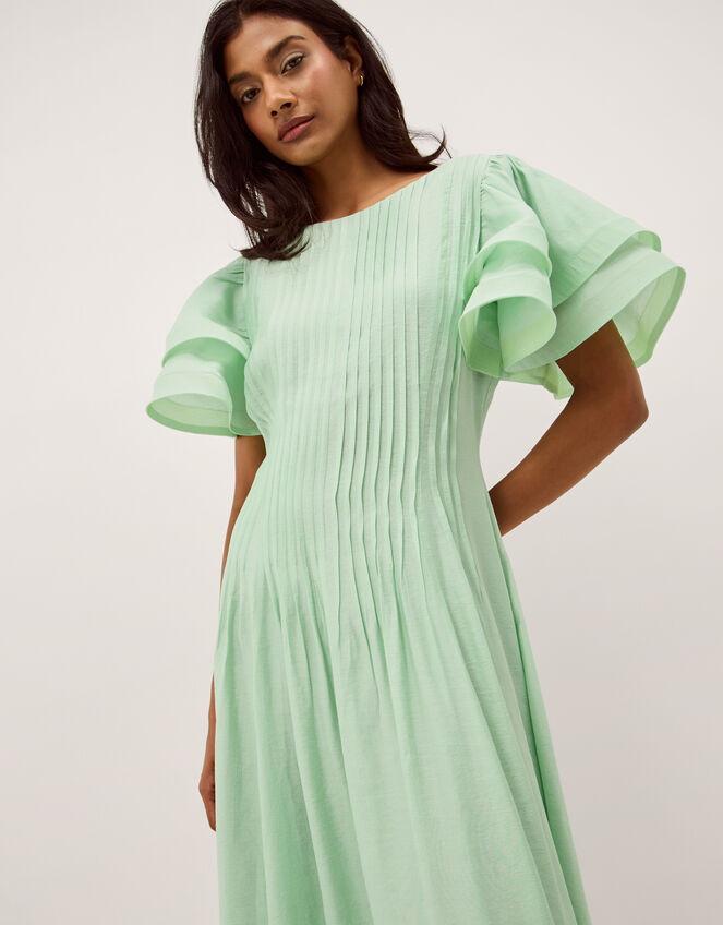 Pelia Flutter Sleeve Pleated Midi Dress, Green (MINT), large