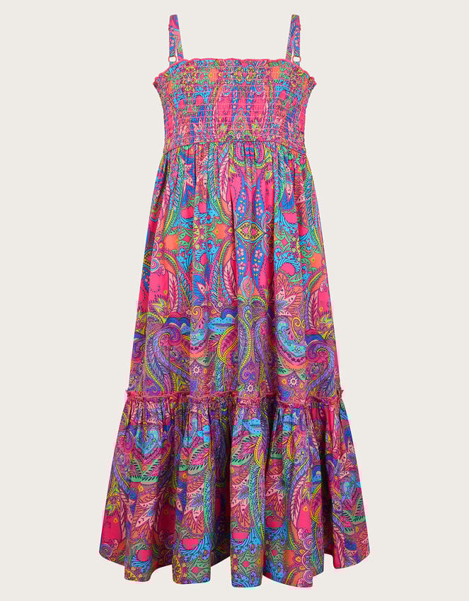 Paisley Shirred Midi Dress, Pink (PINK), large