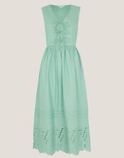 Sadie Tie Broderie Midi Dress, SEA GREEN, large