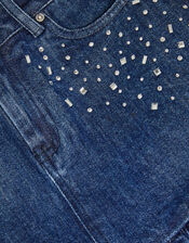 Jewel Heat Seal Denim Skirt, Blue (BLUE), large