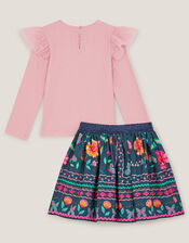 Floral Tulle Top & Skirt Set, Blue (NAVY), large