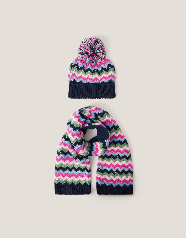 Zig Zag Bobble Hat & Scarf Set, Multi (MULTI), large