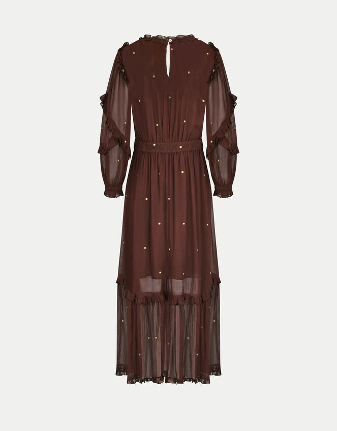 East Foil Polka Dot Ruffle Dress, Brown (BROWN), large