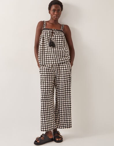 Geena Geometric Print Wide Leg Trousers, Black (BLACK), large