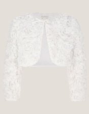 Appliqu&eacute; Rose Cropped Jacket, Ivory (IVORY), large