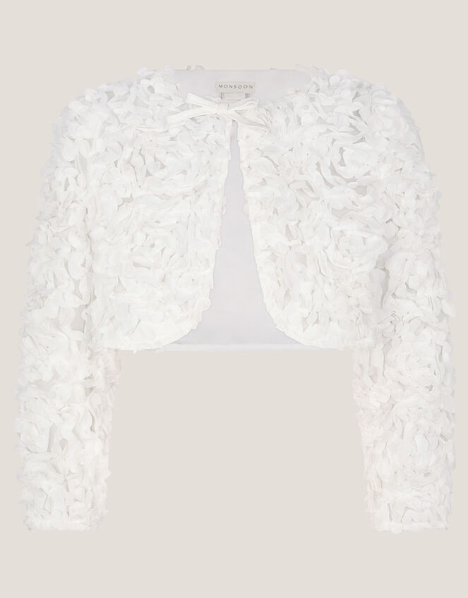 Appliqu&eacute; Rose Cropped Jacket, Ivory (IVORY), large