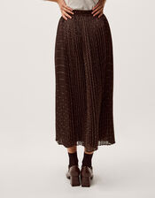 Demi Polka Dot Pleated Midi Skirt, Brown (CHOCOLATE), large